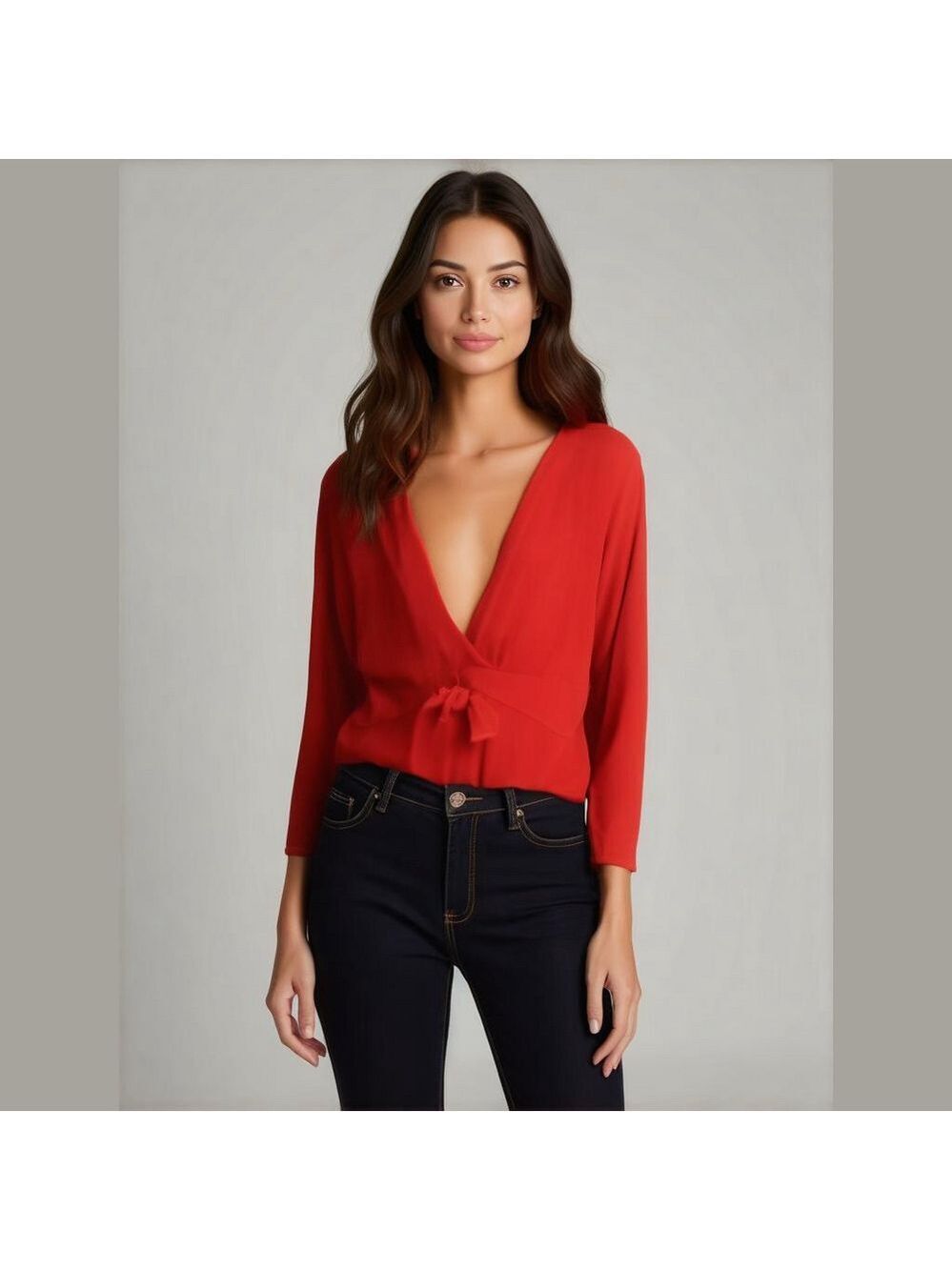 John Paul Richard Red 3/4 Sleeve Sweater
Top Vneck Bow Rayon Blend XL